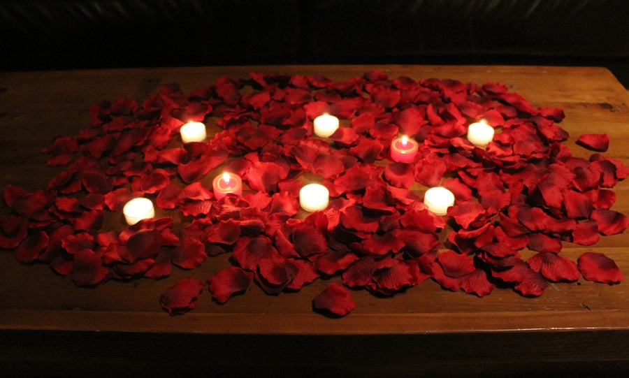 Romantic Silk Rose Petal Package with Candles - Burgundy