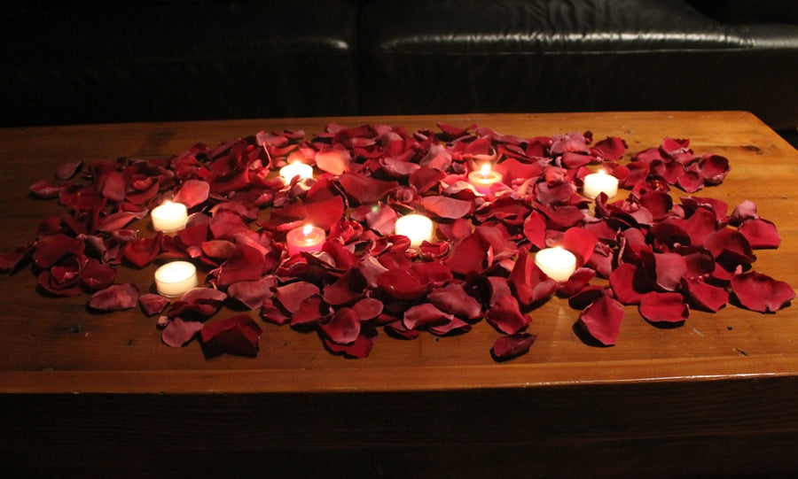 REAL Burgundy Rose Petals, 10 cups + candles