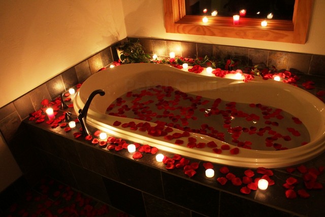 Red Rose Petals and Candles