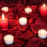 Romance 2000, Red Silk Rose Petals + candles