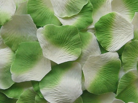 Ivory/Green Silk Rose Petals, 100 petals